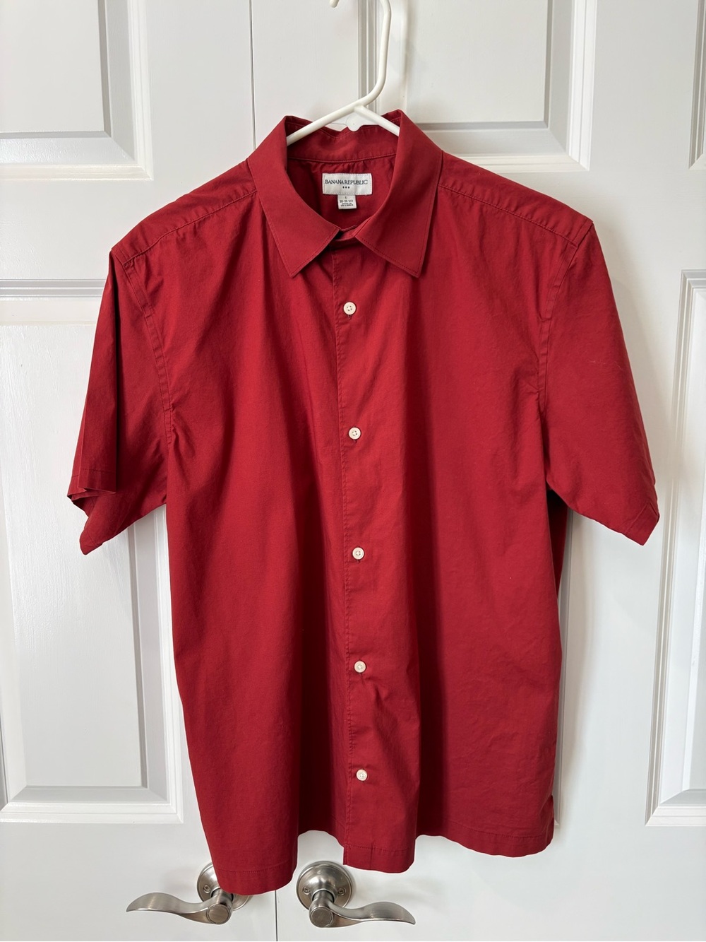 Banana Republic Men's Short-Sleeve Button-Down Shirt - Red